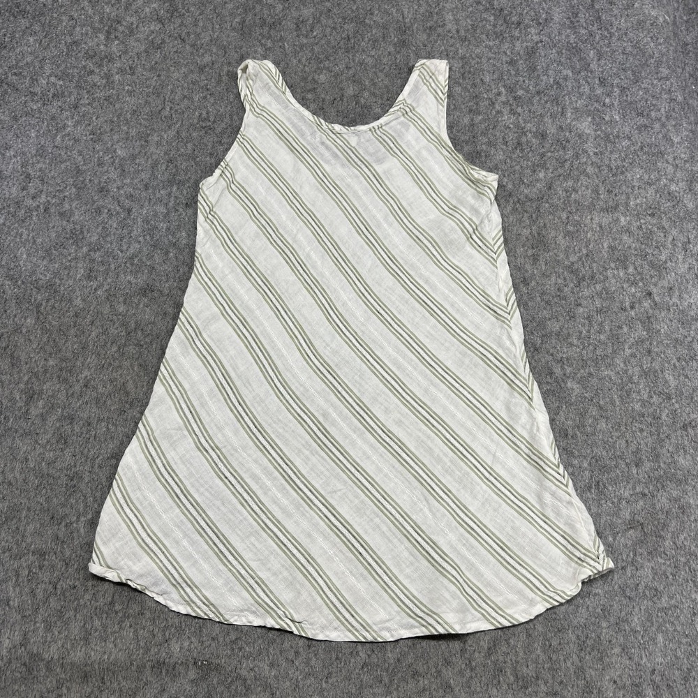 FLAX Dress Womens Small White Green Stripe Linen Sleeveless A Line Tank - Picture 2 of 14